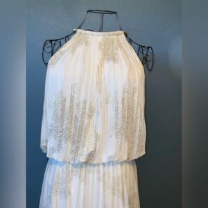 Elegant White and Gold Women's Dress